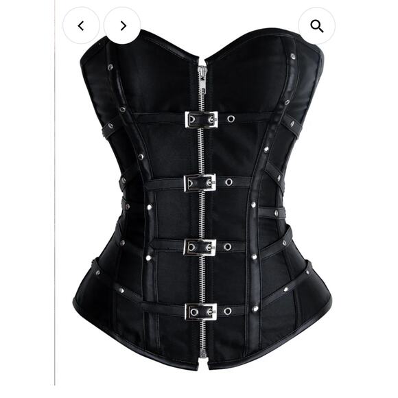 Charmian Gothic Punk Satin Boned Zipper Overbust Corset Top with Buckles Size XL - Picture 1 of 10